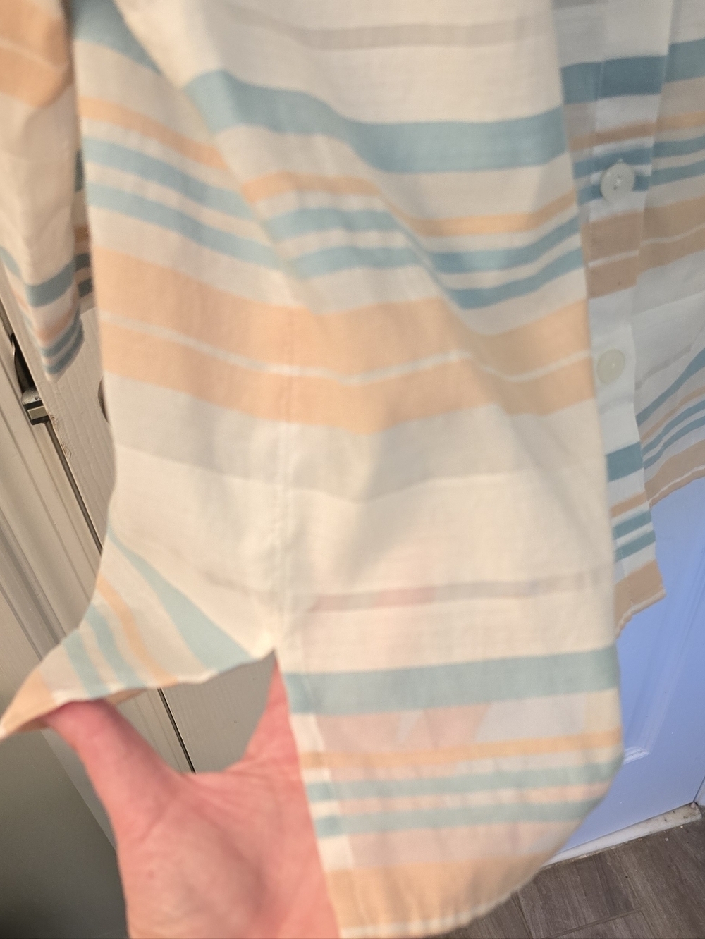 Alfred Dunner Cream Button-Up Shirt with Peach & Blue Stripes, Size 18W (310) - Picture 3 of 8